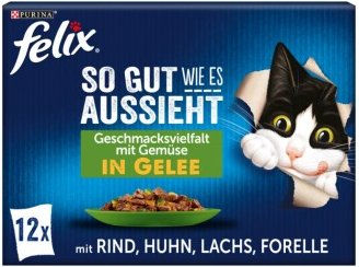 Felix So gut wie es aussieht Katzen Nassfutter Gemischte Vielfalt mit Huhn, Lachs, Forelle und Rind in Gelee mit Gemüse für erwachsene Katzen 12x85g - 12 x 85 g – Bild 1 von 6