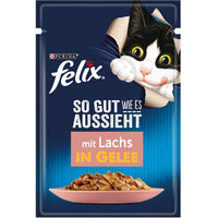 Produktbild von Felix So Gut Wie Es Aussieht Katzen Nassfutter Lachs Stückchen in Gelee für adulte Katzen 26 x 85 g