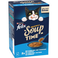Produktbild von Felix Soup Katzen-Leckerli mit Kabeljau, Thunfisch und Fisch für adulte Katzen 6 x 48 g - 6 x 48 g