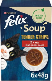 Felix Soup Tender Strips Katzen Nassfutter Vielfalt vom Land mit Rind, Huhn & Lamm für ausgewachsene Katzen 8 x 48 g ohne künstliche Farb-, Konservierungs- und Aromastoffe – Bild 1 von 1