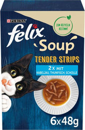 Produktbild von Felix Soup Tender Strips Katzen-Suppe mit Fisch und Stückchen in Sauce für erwachsene Katzen 48x48g - 48 x 48 g