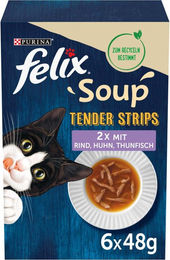Produktbild von Felix Soup Tender Strips Katzen-Suppe mit Rind, Huhn und Thunfisch für Adult 48x48g - 48 x 48 g