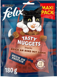Produktbild von Felix Tasty Nuggets Katzensnack Rind und Lamm für erwachsene Katzen 6x180g