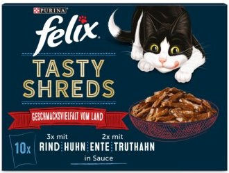 Felix Tasty Shreds Geschmacksvielfalt vom Land Katzen Nassfutter Adult Stückchen in Sauce 10x80g - 10 x 80 g – Bild 1 von 9