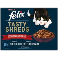 Produktbild von Felix Tasty Shreds Geschmacksvielfalt vom Land Katzen Nassfutter Adult Stückchen in Sauce 10x80g - 10 x 80 g