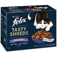 Produktbild von Felix Tasty Shreds Katzen Nassfutter Adult Gemischte Vielfalt mit Rind Huhn Lachs und Thunfisch in Sauce 30x80g