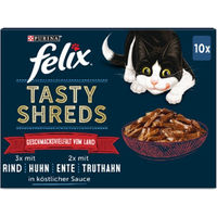 Produktbild von Felix Tasty Shreds Katzen Nassfutter Adult Geschmacksvielfalt Rind Huhn Ente Truthahn in Sauce 60x80g