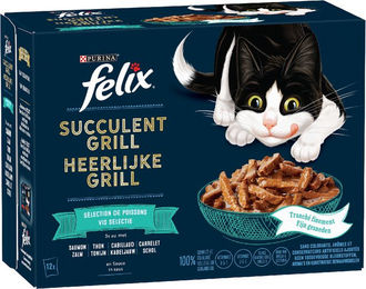Produktbild von Felix Tasty Shreds Katzen Nassfutter Adult Stückchen in Sauce Lachs Kabeljau Thunfisch Scholle 12 x 80 g - 12 x 80 g