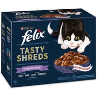 Produktbild von Felix Tasty Shreds Katzen Nassfutter für Adult mit Rind, Huhn, Lachs und Thunfisch in Sauce 10x80g - 10 x 80 g