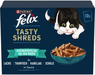 Felix Tasty Shreds Katzen Nassfutter Geschmacksvielfalt aus dem Wasser Stückchen in Sauce 10x80g - 10 x 80 g – Bild 1 von 9