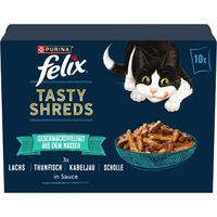 Produktbild von Felix Tasty Shreds Katzen Nassfutter Geschmacksvielfalt aus dem Wasser Stückchen in Sauce 10x80g - 10 x 80 g
