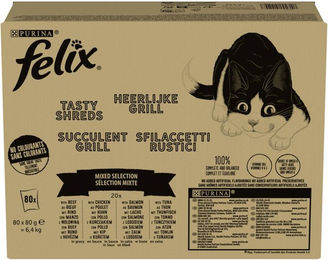 Felix Tasty Shreds Katzenfutter Nassfutter Stückchen in Sauce Gemischte Vielfalt Adult 80x80g - 80 x 80 g – Bild 1 von 5