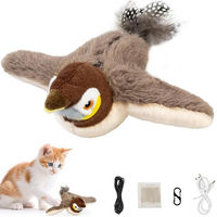 Produktbild von FELIXLEO Interaktives Katzenspielzeug Vogel aus Plüsch mit Katzenminze, Elektrisch und Aufladbar, Braun