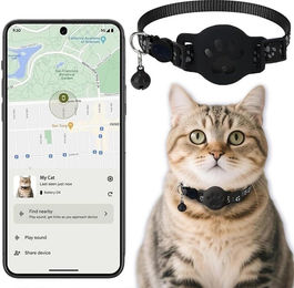 FELIXLEO Katzen-Tracker GPS Katzenhalsband mit Bluetooth Mini Finder wasserdicht Schwarz aus Nylon – Bild 1 von 5