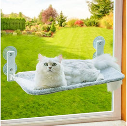 FELIXLEO Katzenliege Hängematte für Katzen als Fensterplatz mit Saugnäpfen Grau 54x30cm – Bild 1 von 4