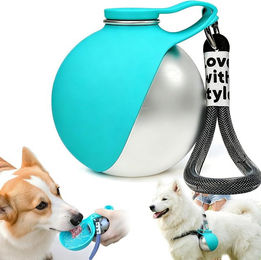 FELIXLEO Reisenapf und Trinkflasche für Hunde aus Edelstahl mit Silikonnapf Blau 285ml – Bild 1 von 3