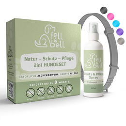 fell&bell Zeckenhalsband Set mit Silikon-Halsband und Kokosöl Spray gegen Zecken und Flöhe für Hunde, wasserfest und natürlich - 60 ml – Bild 1 von 13