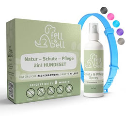 fell&bell Zeckenhalsband und Kokos-Pflegespray Set für Hunde, wasserfestes Silikonhalsband mit natürlichem Schutz gegen Zecken und Flöhe, Blau - 60 ml – Bild 1 von 13