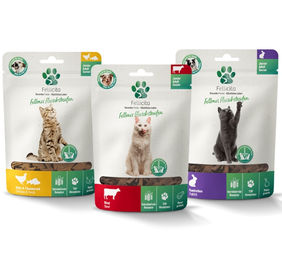Fellicita Fellonis Katzensnacks Leckerli Mixpaket Fleischstreifen Rind Kaninchen Huhn Fisch 3 x 50g - 3 x 50 g – Bild 1 von 1