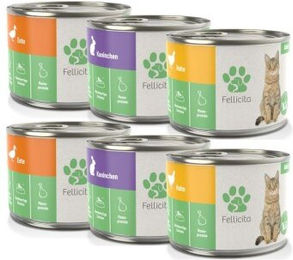 Fellicita Mixpaket Nr. 2 Monoprotein Nassfutter für ausgewachsene Katzen mit Huhn, Kaninchen und Ente 6x 200g - 6 x 200 g – Bild 1 von 2