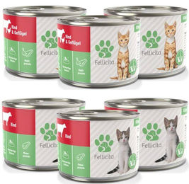 Fellicita Mixpaket Nr. 7 Katzennassfutter für Kitten Pastete Rind und Geflügel getreidefrei 6 x 200g - 6 x 200 g – Bild 1 von 1