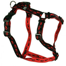 Feltmann Hund Brustgeschirr Soft Nylonband Schwarz mit roten Pfötchen 30-50cm 15mm – Bild 1 von 1