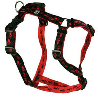 Produktbild von Feltmann Hund Brustgeschirr Soft Nylonband Schwarz mit roten Pfötchen 50-65cm 20mm wasserabweisend