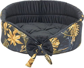 FERA Gold ovales Hundebett mit Schleife für Hunde und Katzen Größe S 53x44x26 cm OEKO-TEX zertifiziert – Bild 1 von 4