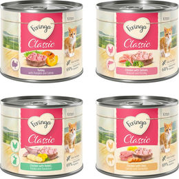 Produktbild von Feringa Classic Meat Menü Kitten Mixpaket 6 x 200 g getreidefrei mit hohem Fleischanteil Huhn Pute Kaninchen und Lachs - 6 x 200 g