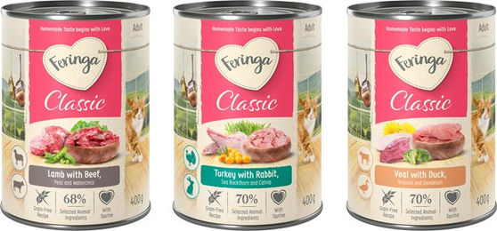 Produktbild von Feringa Classic Meat Menü Mixpaket 2 für Katzen 6 x 400 g Kaninchen & Truthahn, Ente & Kalb, Lamm & Rind getreidefrei - 6 x 400 g