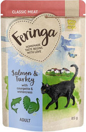 Produktbild von Feringa Classic Meat Menü Pouch Lachs und Pute für Katzen getreidefrei 12 x 85 g