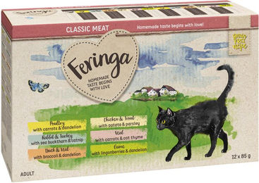 Produktbild von Feringa Classic Meat Menü Pouch Mixpaket 2 für Katzen Getreidefrei 12 x 85 g