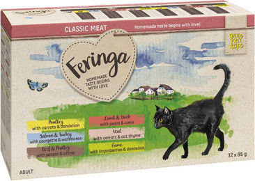 Produktbild von Feringa Classic Meat Menü Pouch Mixpaket für Katzen 12 x 85 g getreidefrei - 12 x 85 g