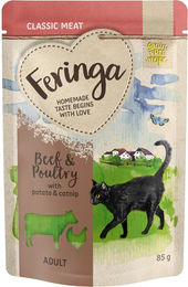 Produktbild von Feringa Classic Meat Menü Pouch Rind Geflügel Fisch für Katzen getreidefrei 12 x 85 g - 12 x 85 g