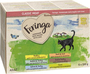Produktbild von Feringa Classic Meat Menü Schale Probiermix für Katzen getreidefrei 6 x 100 g - 6 x 100 g