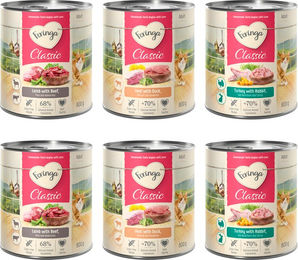 Produktbild von Feringa Classic Meat Probiermix Katzenfutter Getreidefrei 6 x 800 g Mixpaket mit Kaninchen Truthahn Lamm Rind Ente und Kalb - 6 x 800 g