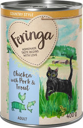Produktbild von Feringa Country Style Menü Katzenfutter Huhn Forelle Schwein getreidefrei mit hohem Fleischanteil 6 x 400 g - 6 x 400 g