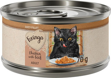 Produktbild von Feringa Juicy Fillet Katzen Nassfutter Adult Huhn mit Rind in Sauce, getreidefrei und glutenfrei, 12 x 70 g - 12 x 70 g