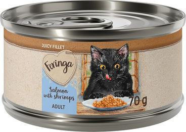 Produktbild von Feringa Juicy Fillet Katzen Nassfutter Adult Lachs mit Garnele und Huhn in Sauce, getreidefrei und glutenfrei, 12 x 70 g - 12 x 70 g