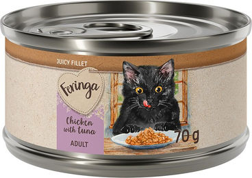 Produktbild von Feringa Juicy Fillet Katzen Nassfutter Huhn mit Thunfisch für erwachsene Katzen getreidefrei glutenfrei 12 x 70 g - 12 x 70 g