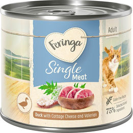 Produktbild von Feringa Single Meat Menü Ente mit Hüttenkäse und Baldrian für Katzen 6 x 200 g getreidefrei monoprotein - 12 x 200 g