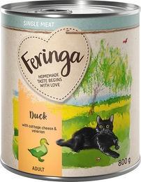 Produktbild von Feringa Single Meat Menü Katzenfutter Ente mit Hüttenkäse und Baldrian getreidefrei 6 x 800 g - 6 x 800 g