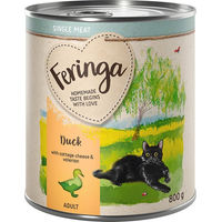 Produktbild von Feringa Single Meat Menü Katzenfutter Ente mit Hüttenkäse und Baldrian getreidefrei mit hohem Fleischanteil 12 x 800 g - 12 x 800 g