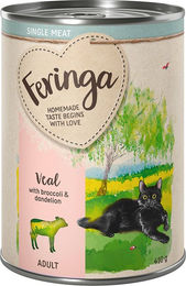 Produktbild von Feringa Single Meat Menü Katzenfutter Kalb mit Brokkoli und Löwenzahn getreidefrei 6 x 410 g - 6 x 410 g