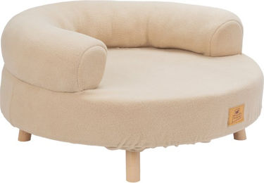 Ferplast Hundebett und Katzenbett Aki aus FSC-zertifiziertem Holz mit weichem Kissen Beige Durchmesser 56 cm Höhe 29 cm – Bild 1 von 3