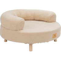 Produktbild von Ferplast Hundebett und Katzenbett Aki aus FSC-zertifiziertem Holz mit weichem Kissen Beige Durchmesser 56 cm Höhe 29 cm