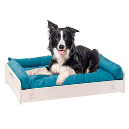 Ferplast Hundebett und Katzenbett Hall aus FSC-Holz mit Kissen, waschbar und rutschfest, 80,5 x 53 x 17,5 cm – Bild 1 von 3