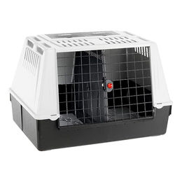 Ferplast Hundebox Atlas CAR 100 Transportbox für Hunde bis 40 kg mit Doppelschiebeöffnung und Abtropfmatte in Grau Schwarz – Bild 1 von 9