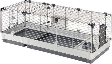 Produktbild von Ferplast Kleintierkäfig Plaza 140 für Kaninchen und Meerschweinchen aus Metall in Schwarz und Grau L 142 x B 60 x H 50 cm
