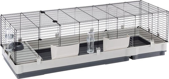 Produktbild von Ferplast Kleintierkäfig Plaza 160 aus Metall für Kaninchen und Meerschweinchen Schwarz Grau L 162 x B 60 x H 50 cm